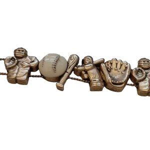 Brass Chain and Charms Baseball Bracelet Catcher Batter Mitt Glove Bat 8"